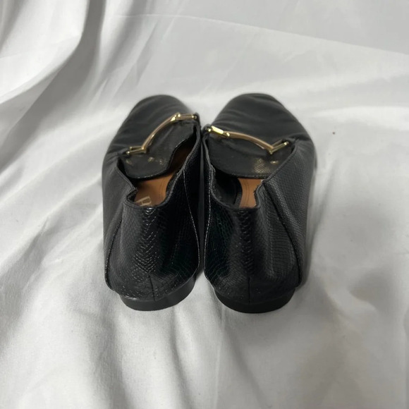 Zara Black Snakeskin Faux Leather Loafers Size 36 Gold Buckle - Picture 3 of 8